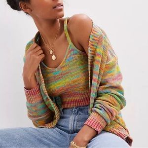 NWT Anthropologie Maeve Rainbow Space-Dyed Cardigan Sweater SMALL